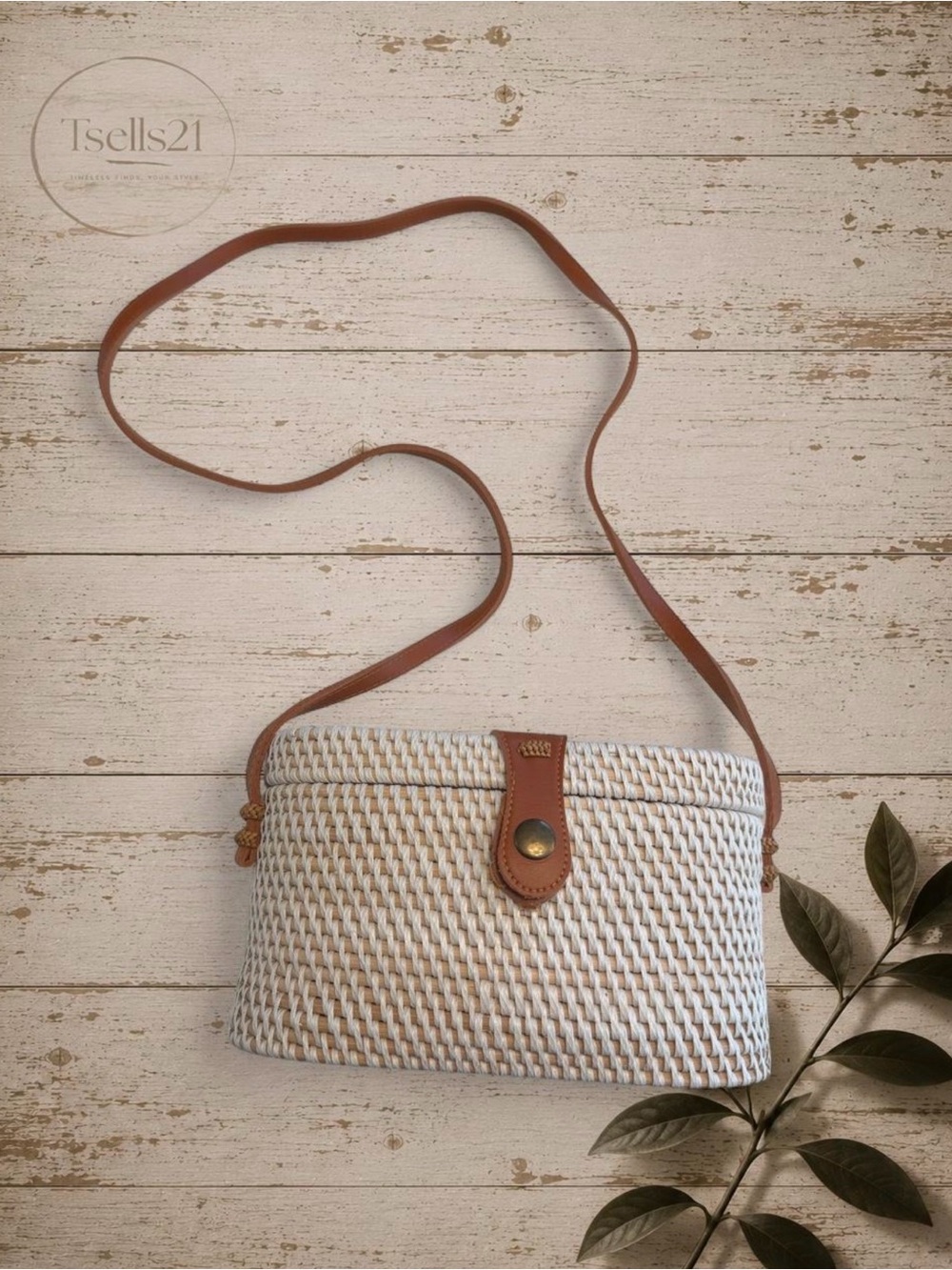 Cream Woven Rattan Crossbody Bag